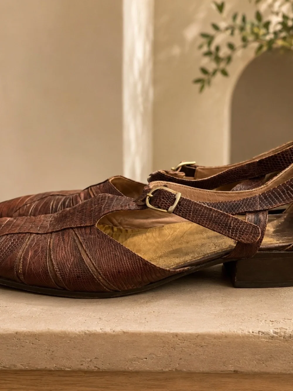 Vintage Genuine Lizard Leather Men's T-Strap Fisherman Sandals 10D
